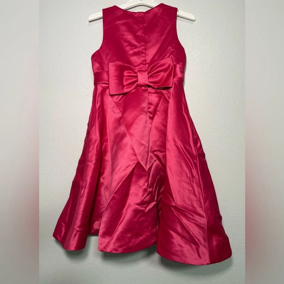 Janie and Jack WINTER BRIGHTS Hot Pink Satin Dress W/ Bow & Pockets 4 Years - Picture 1 of 4